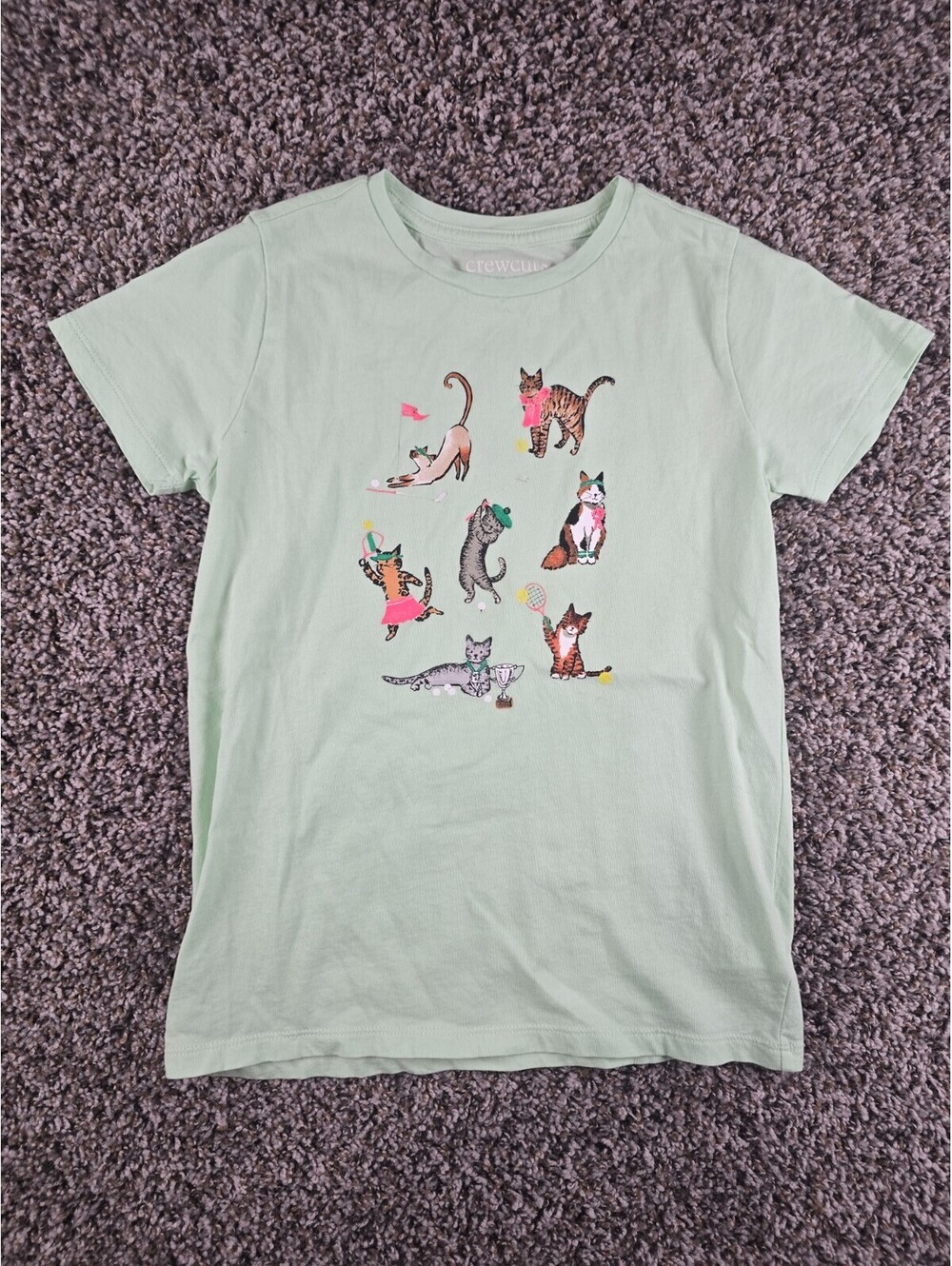 Crewcuts by J Crew Girls Sz L Short Sleeve T Shirt Green Cat Print